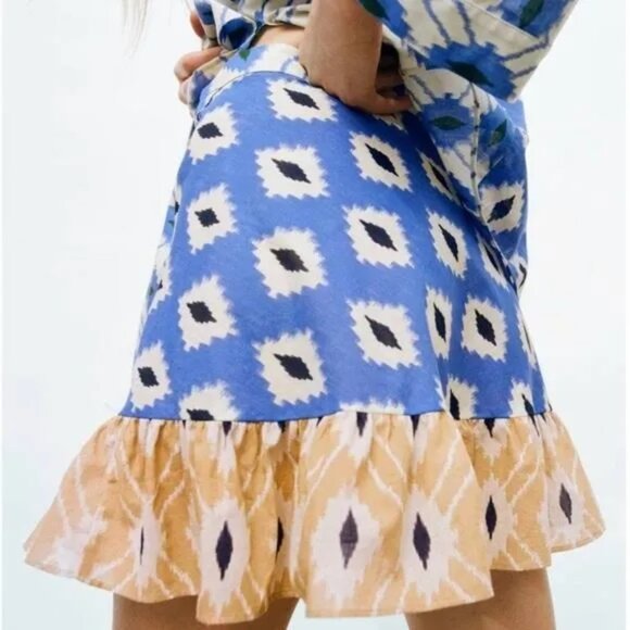 Zara Printed Wrap Pareo Mini Skirt Size Large - Picture 3 of 7